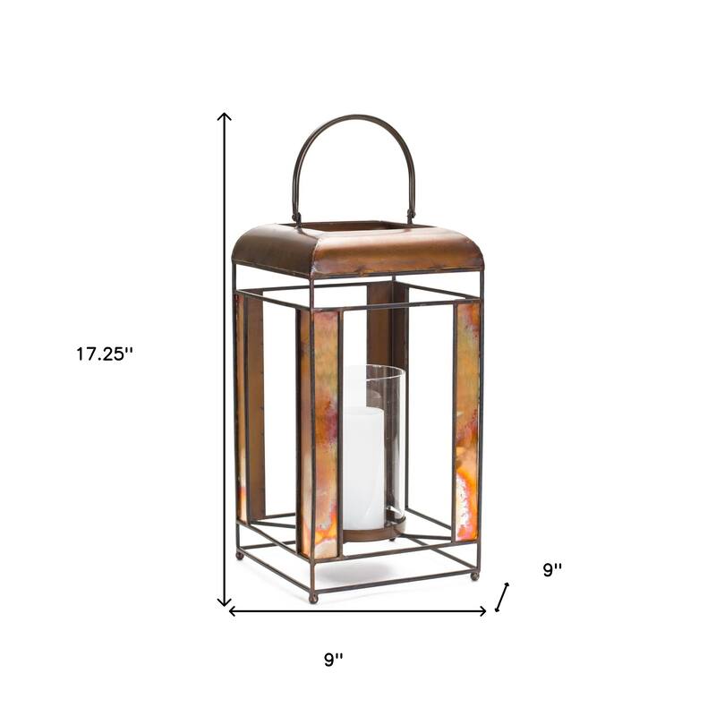HomeRoots 17" Bronze Flameless Floor Lantern Candle Holder - 12