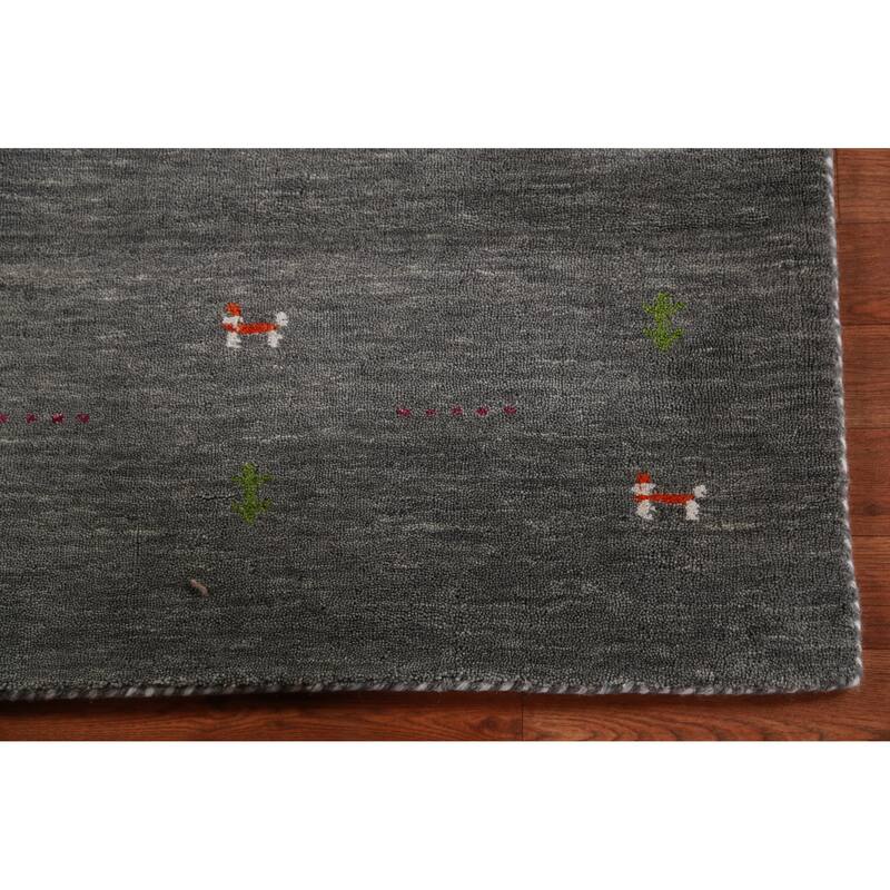 Hand Knotted Oriental 100% Wool Carpet Tribal Animal Pictorial Greys & Charcoal Gabbeh Area Rug - 4' 10'' X 3' 0''