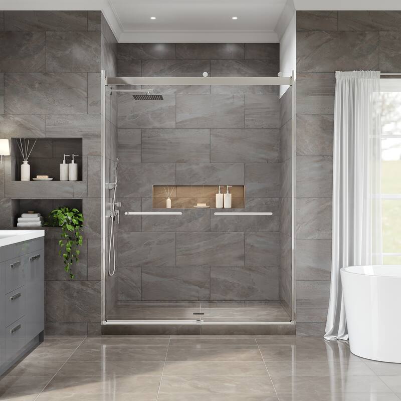Eviva Glide Sliding Frameless Shower Door with Tempered Glass - 60"W x 78"H - Chrome