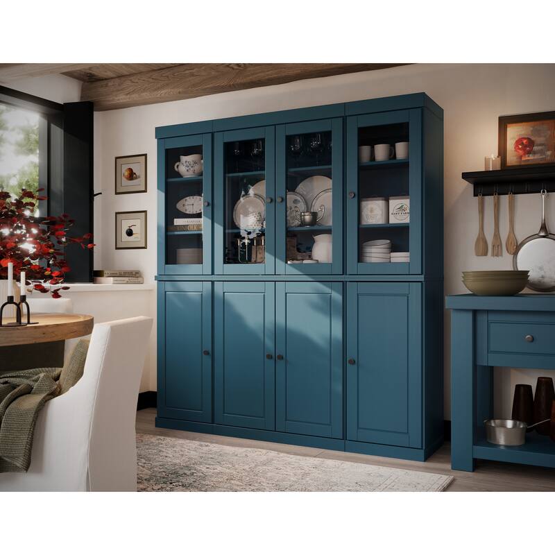 100% Solid Wood Kitchen China Pantry Buffet with Glass or Solid Wood Doors and 2-Drawer Kit by Palace Imports - 65" x 71.5"