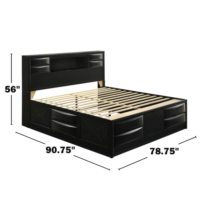Wood Bed with Storage Drawers in Black