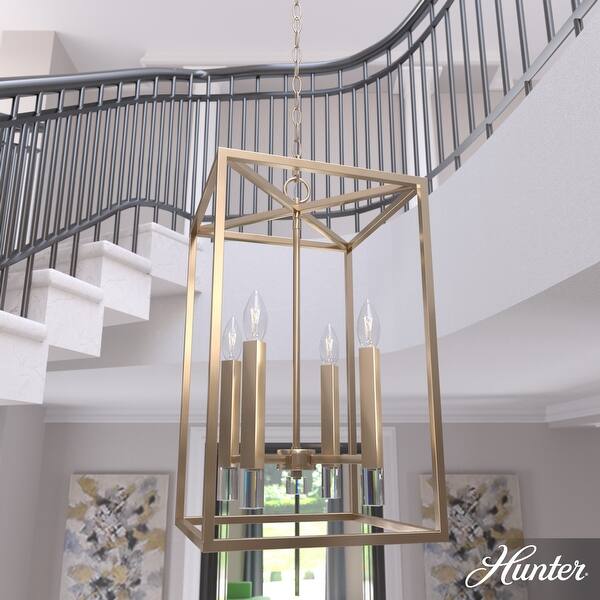 slide 2 of 10, Hunter Sunjai 4 Light Modern Candle Pendant - Entry, Dining room - Caged, Glam, Candle 13" - Alturas Gold
