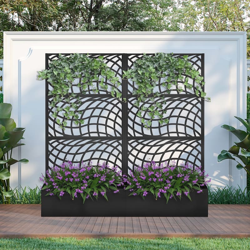 Different patterns Iron Planting Box Climbing Frame with Privacy Screen - 71x 35-street style-black - Black
