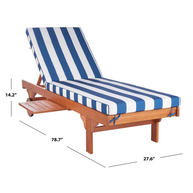 SAFAVIEH Outdoor Newport Solid Wood Chaise Lounge Chair with Side Table & Cushion - 27.6" W x 78.7" D x 14.2" H