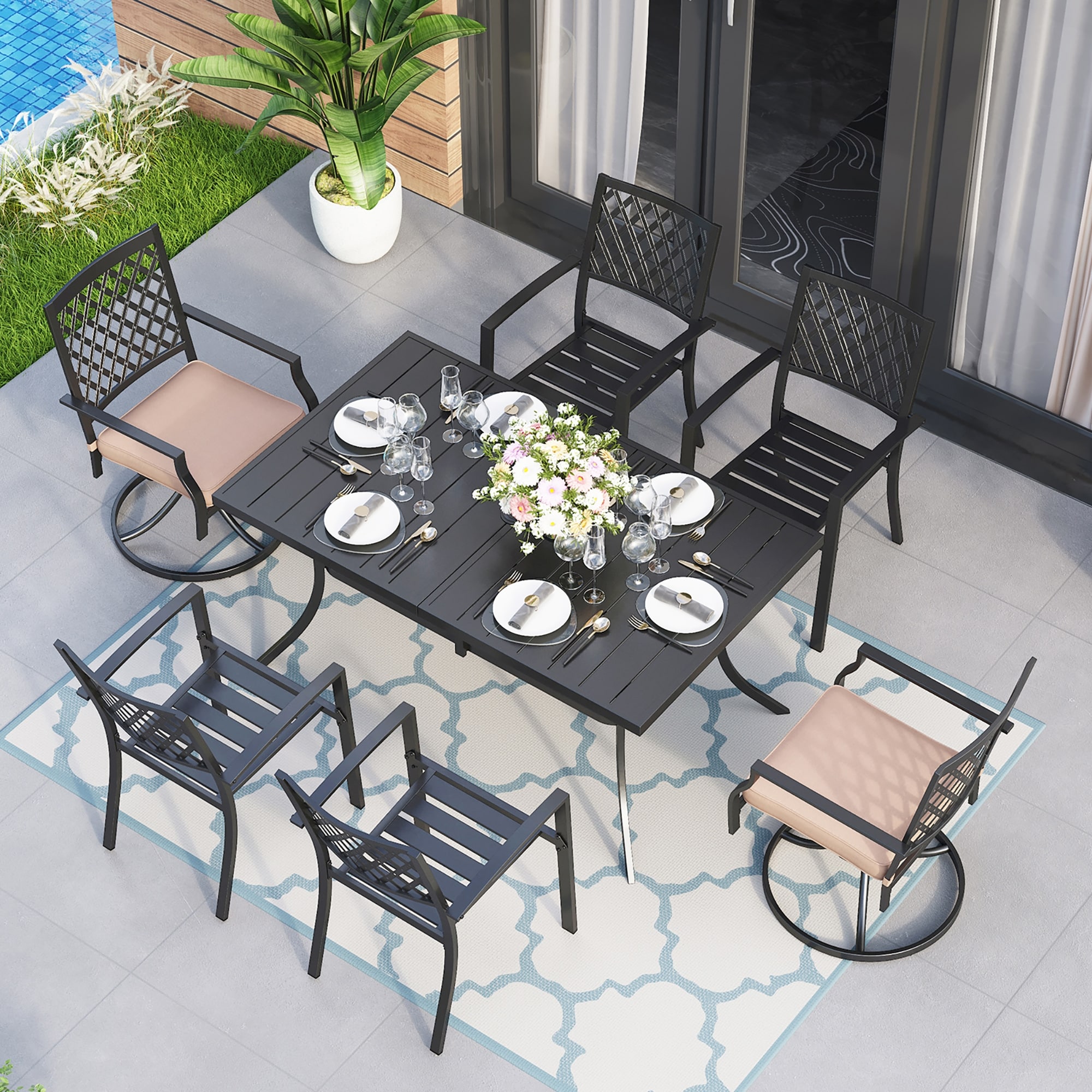 7 piece metal outdoor dining sales set