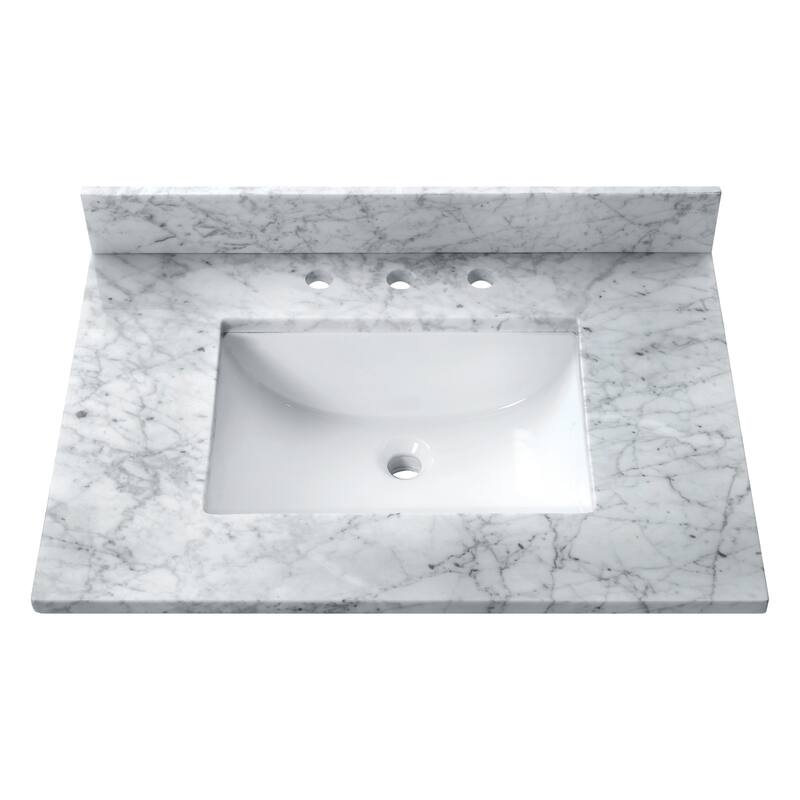 Avanity Carrara White Natural Marble Vanity Top with Rectangular Undermount Sinks - 25" Single Sink - Carrara White