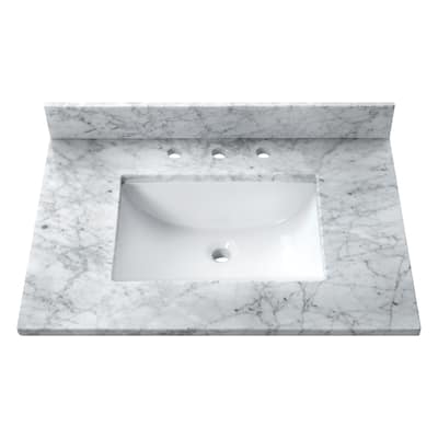 Avanity Carrara White Natural Marble Vanity Top with Rectangular Undermount Sinks
