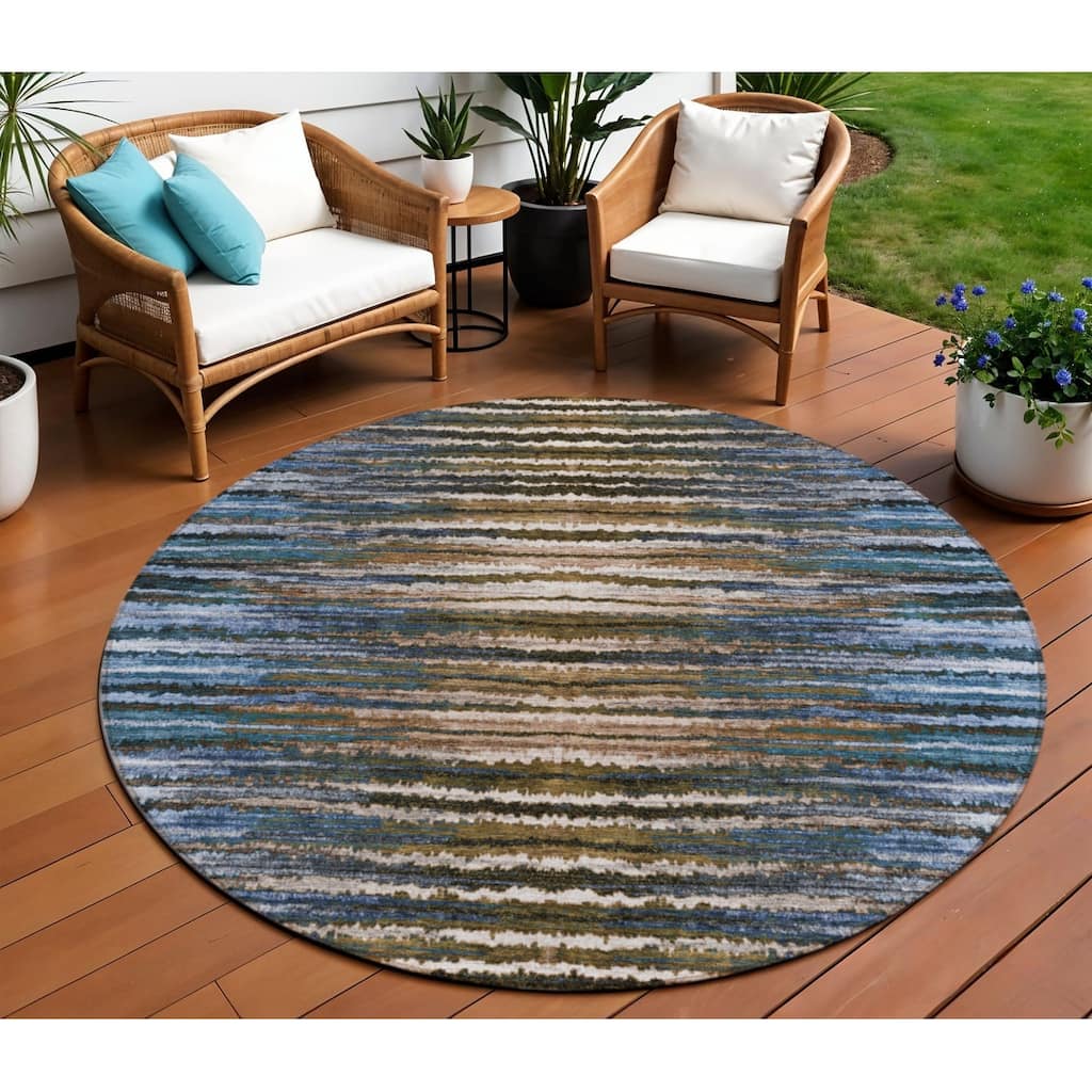 Elve Stripe Built To Resist Stains Heritage-Inspired Round Outdoor Rug - 8' Round