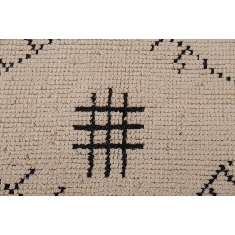 Moroccan Oriental Area Rug Hand-Knotted Beige Geometric Wool Carpet - 8'10"x 12'5"