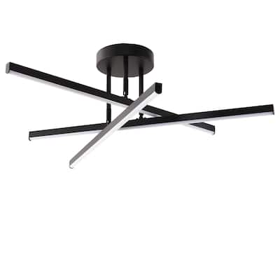 Modern LED Ceiling Light Fixture Sputnik Dimmable Close to Ceiling Light, Black Flush Mount Chandelier for Bedroom Living Room