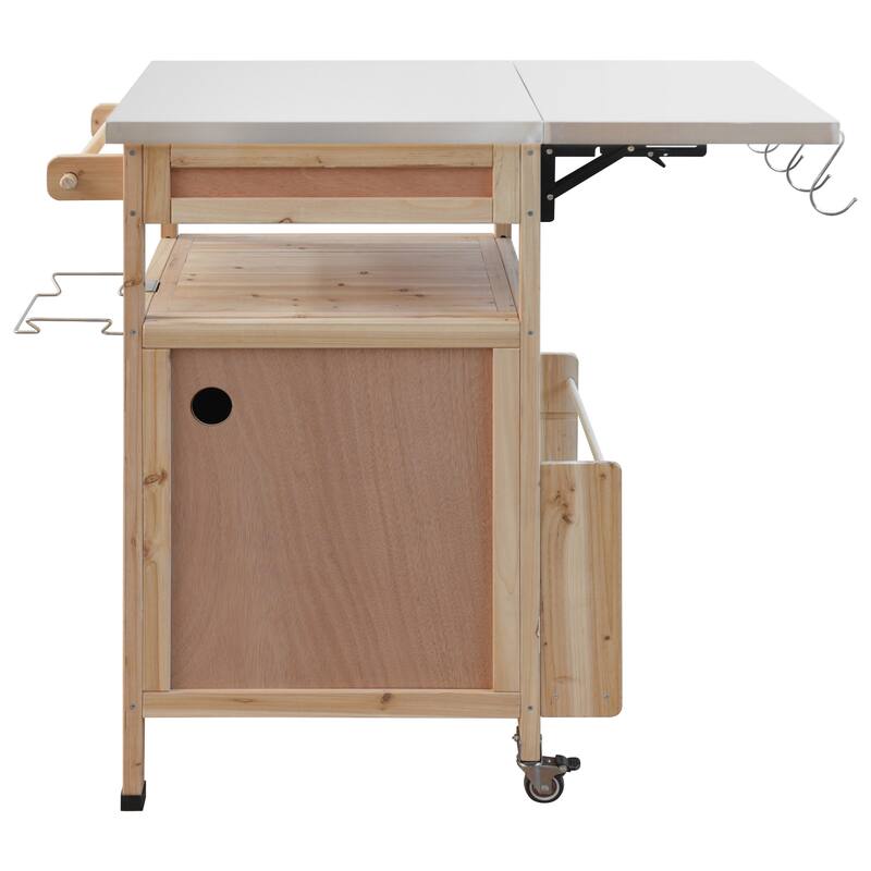 Kitchen Island w/Drop Leaf, Drawer, Towel Rack and Stainless Steel Top w/Wood Storage Cabinet, Rolling Cart for Kitchen Garden