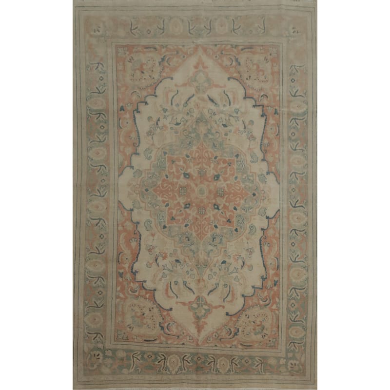 Hand Knotted Oriental 100% Wool Carpet Traditional Floral Beige & Ivories Ziegler Area Rug - 9' 6'' X 6' 9''