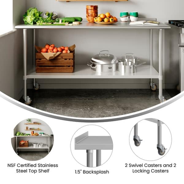 Flash Furniture Stainless Steel 18 Gauge Prep and Work Table with 1.5 Flash Furniture Stainless Steel 18 Gauge Prep and Work Table with 1.5
