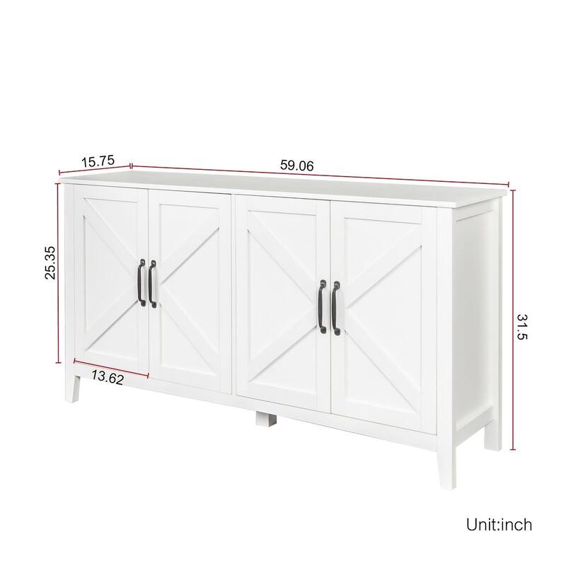 59" Freestanding Storage Cabinet with 4 Doors Buffet/Sideboard
