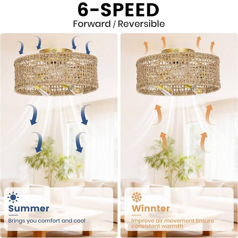 6 Speeds 20" Boho Ceiling Fans with Lights and Remote Control for Bedroom, Living Room