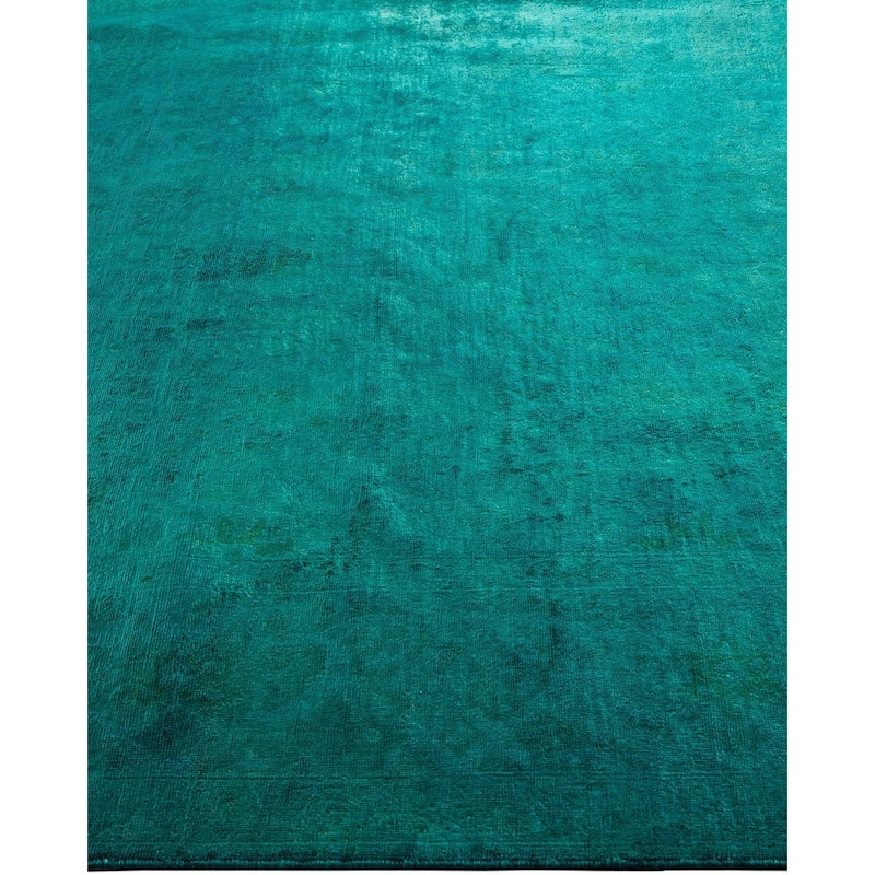 Overton Hand Knotted Wool Vintage Inspired Modern Contemporary Overdyed Green Area Rug - 5' 1" x 7' 9"