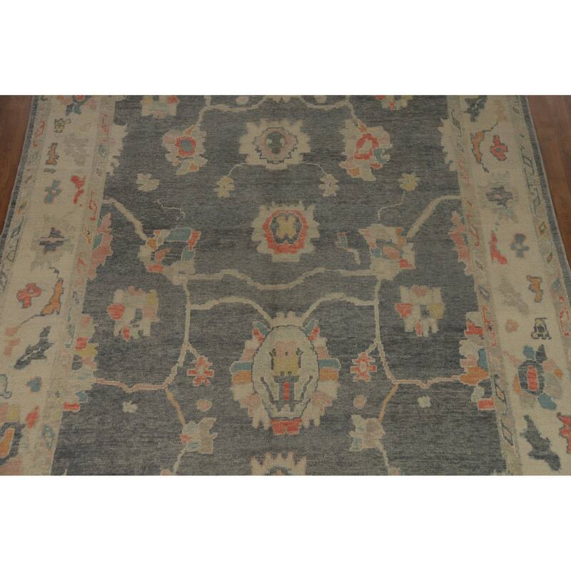 Hand Knotted Oriental 100% Wool Carpet Transitional All-Over Greys & Charcoal Oushak Area Rug - 12' 8'' X 8' 7''