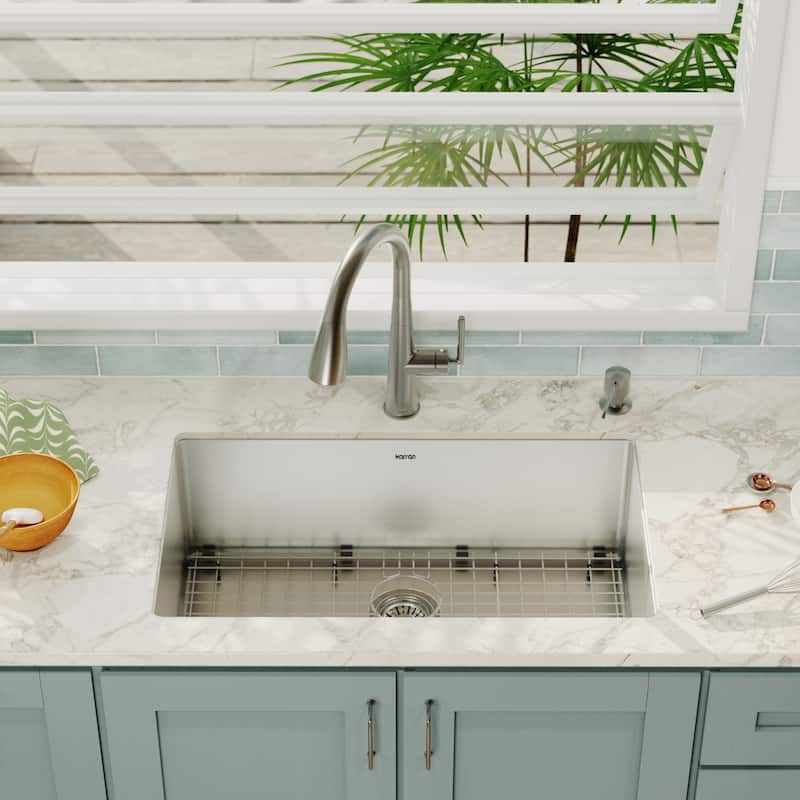 Karran 30" Undermount Large Single Bowl Stainless Steel Sink Kit
