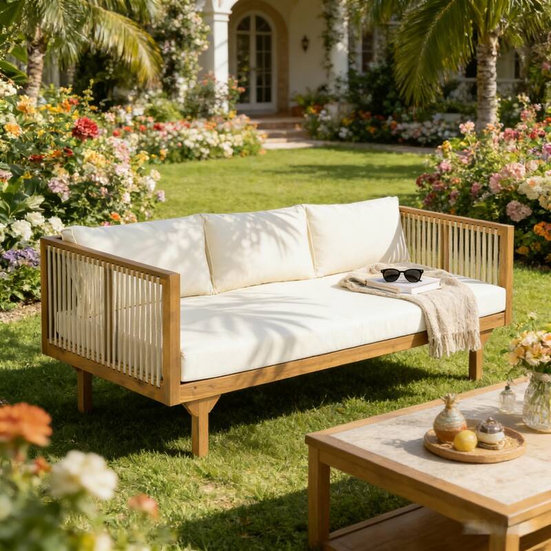 Christopher Knight Home - Acacia Wood Outdoor Patio Sofa with Rope Design