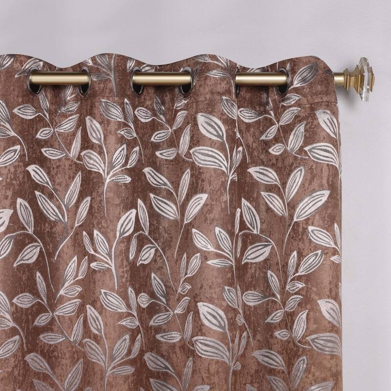 Superior Leaves Machine Washable Room Darkening Grommet With Ties Blackout Curtains, Set of 2