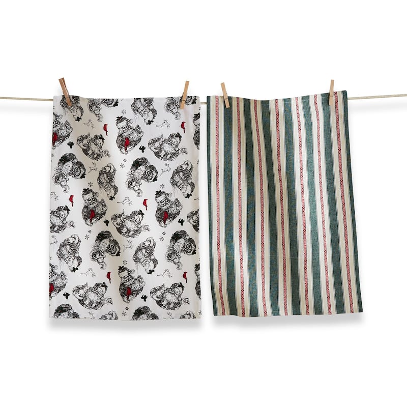 Farmhouse Santa Dishtowel Set of 2 - Christmas Kitchen Towels, Multicolor Cotton, Machine Wash, 26" x 18"