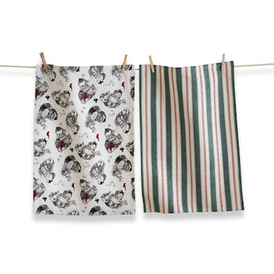 Farmhouse Santa Dishtowel Set of 2 - Christmas Kitchen Towels, Multicolor Cotton, Machine Wash, 26" x 18"