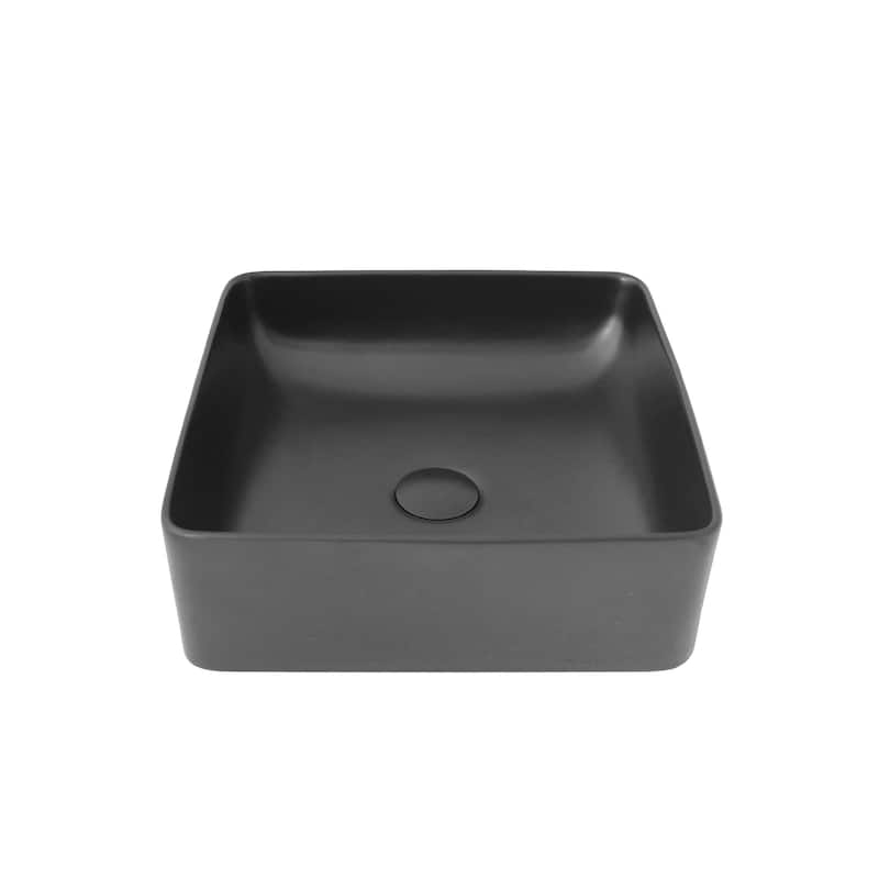 STYLISH 14 1/2 inch Square Porcelain Bathroom Sink - 14 1/2" x 14 1/2" x 5"