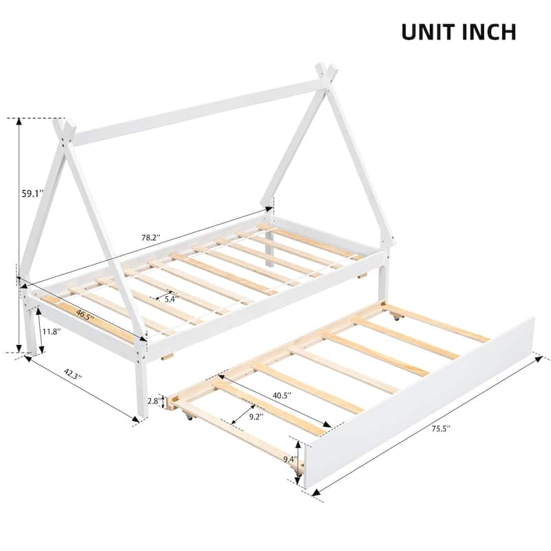 Twin size Tent Floor Bed with Trundle