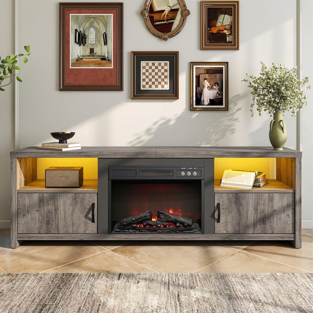Bestier 70" Fireplace TV Stand for TVs up to 75", LED Entertainment Center with 23" Remote Control Electric Fireplace