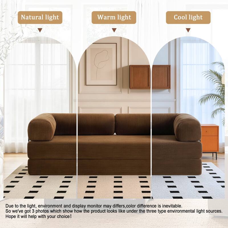 Set of 2 Corduroy Fully Compressed Convertible Sleeper Sofa with Metal Frame