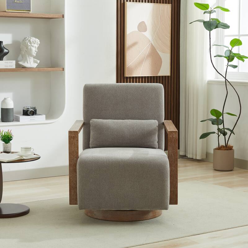 Swivel Modern Upholstered Accent Chair with Solid Wood Armrests and 360 Degree Comfy Lounge Reading Chair