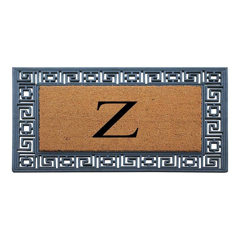 A1HC First Impressions Rubber and Coir Greek Key Border 24" X 36", Heavy Duty, Outdoor Monogrammed Doormat