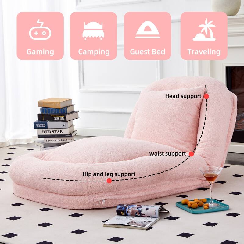 Roomfitters Folding Sofa Chair with 5 Adjustable Positions, Velvet Floor Lounge Chair for Gaming
