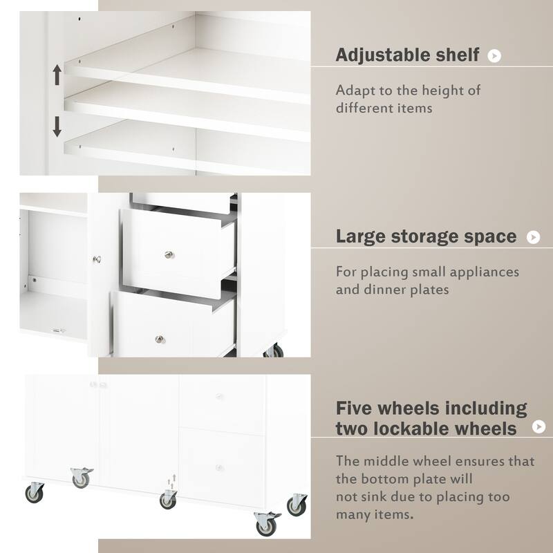 52.7 Inch Width Rolling Mobile Kitchen Island with Locking Wheels