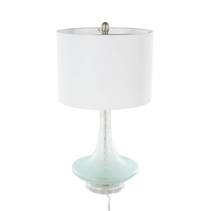 Glass Textured Frosted Round Room Table Lamp with White Drum Shade and Silver Base - Teal - Roche River Decor