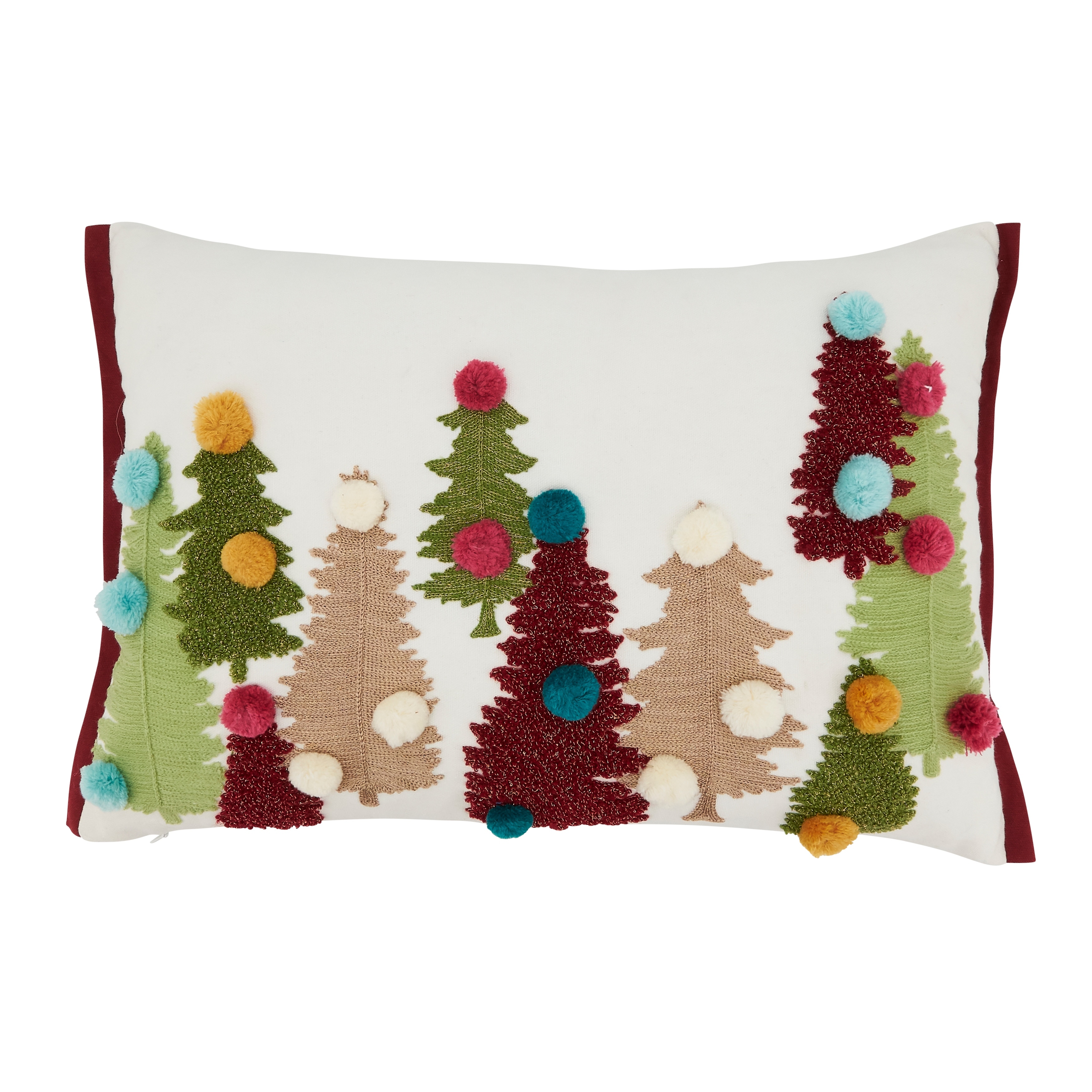 Saro Lifestyle Holiday Cheer Pom Pom Christmas Trees Throw Pillow