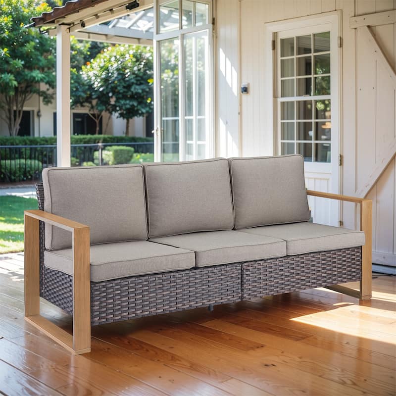3-Seat Outdoor Couch with Deep Seating Sofa - Brown - Grey
