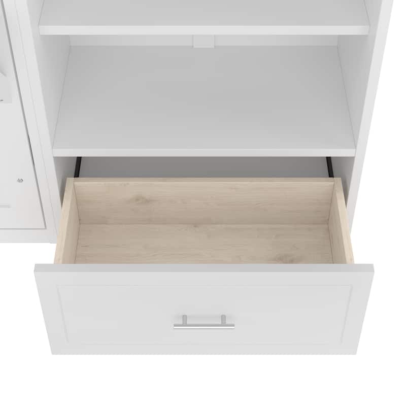 Queen Size Foldable Platform Bed With Height Adjustable Storage Compartments And Shelf,Wall Bed Frame With 1 Drawer