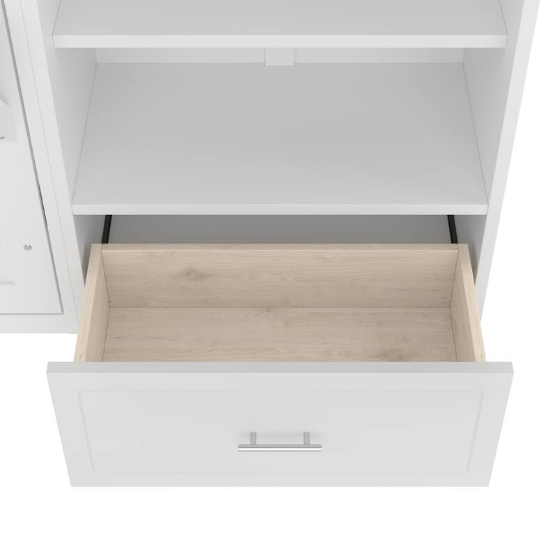 Queen Size Murphy Bed with Height Adjustable Storage Compartments and Shelf