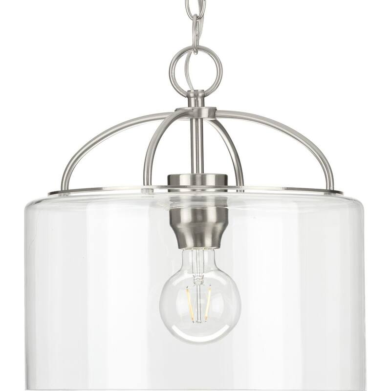 Leyden Collection 1-Light Brushed Nickel Clear Glass Transitional Mini-Pendant Hanging Light - 13 in x 13 in x 13 in