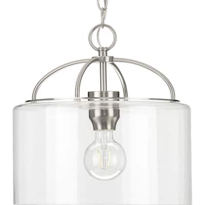 Leyden Collection 1-Light Brushed Nickel Clear Glass Transitional Mini-Pendant Hanging Light - 13 in x 13 in x 13 in