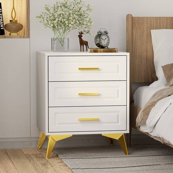 Anmytek 3 Drawers Nightstand Bedside Table Wood Chest of Drawers End Side Table 15.75" D x 19.7