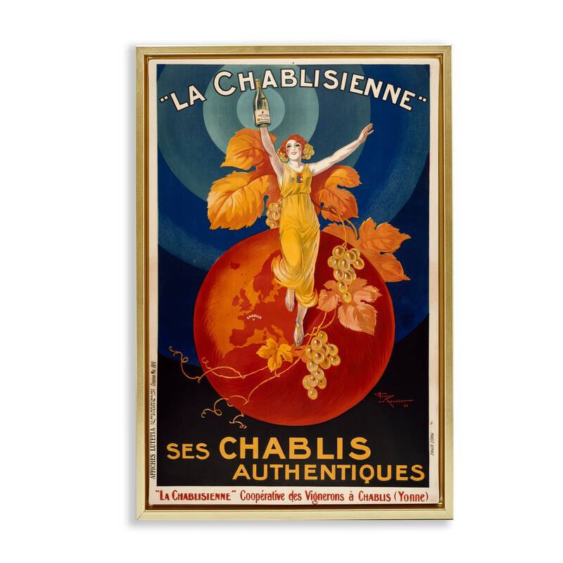 Stupell Vintage Champagne Advertisement Framed Floater Canvas Wall Art Design By Marcus Jules - 17 x 25 - Gold