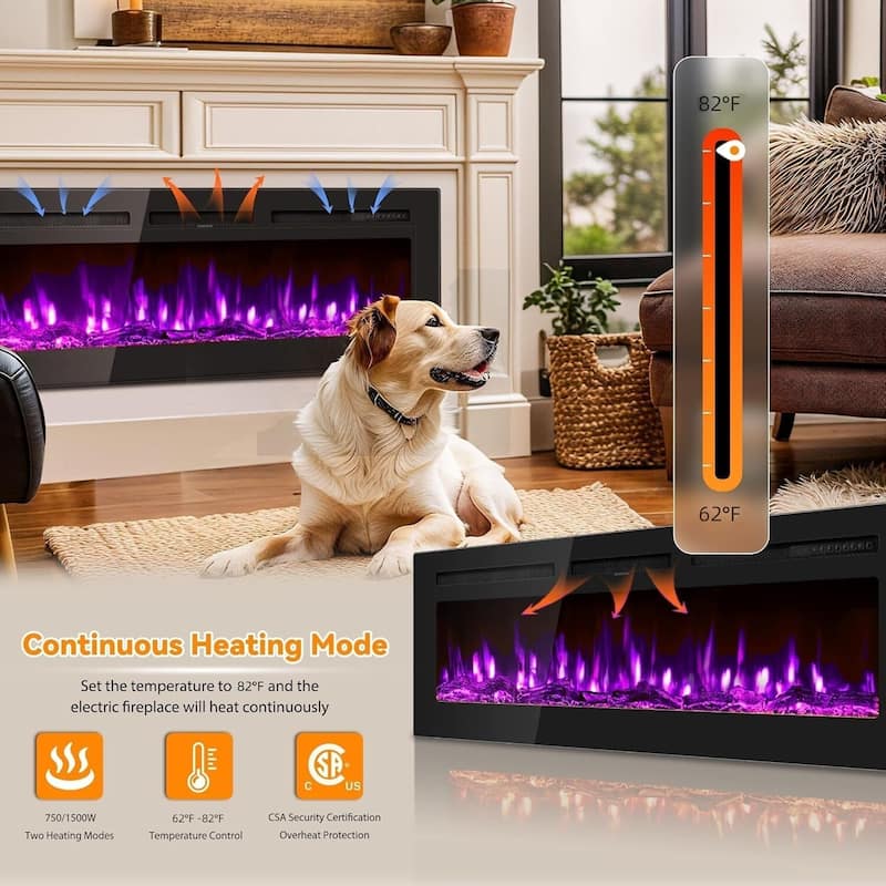 In-Wall Recessed & Mounted 80" Smart Electric Fireplace with Remote - N/A