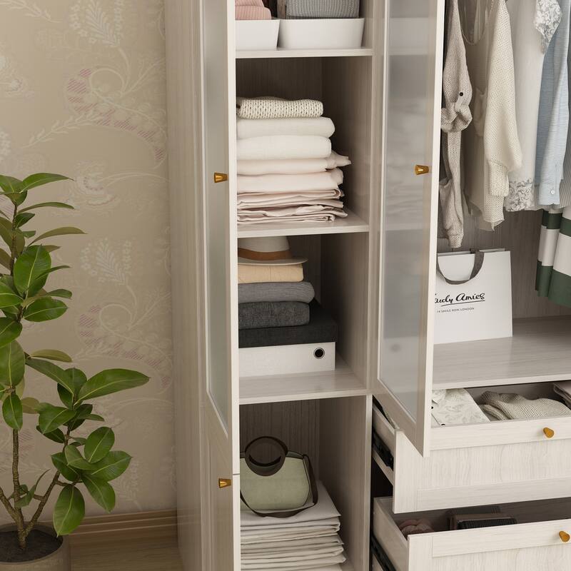 Modular Modern Glass Door Wardrobe:Storage Closet Solution Armoire
