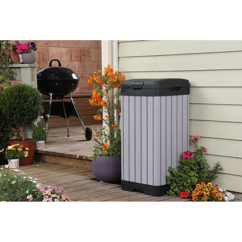 Keter Rockford 39 Gallon Durable Resin Outdoor Trash Can For Indoor and Outdoor with Secure Lid