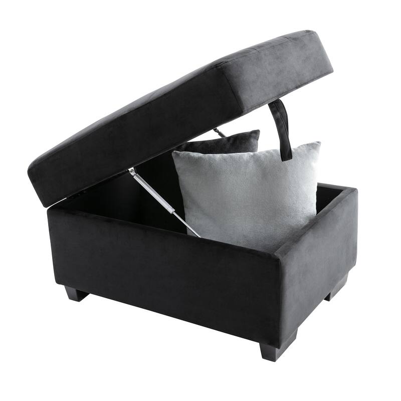 Velvet Sleeper Sectional Sofa, L-Shape Corner Couch Sofa-Bed with Storage Ottoman, Hidden Arm Storage, USB Charge