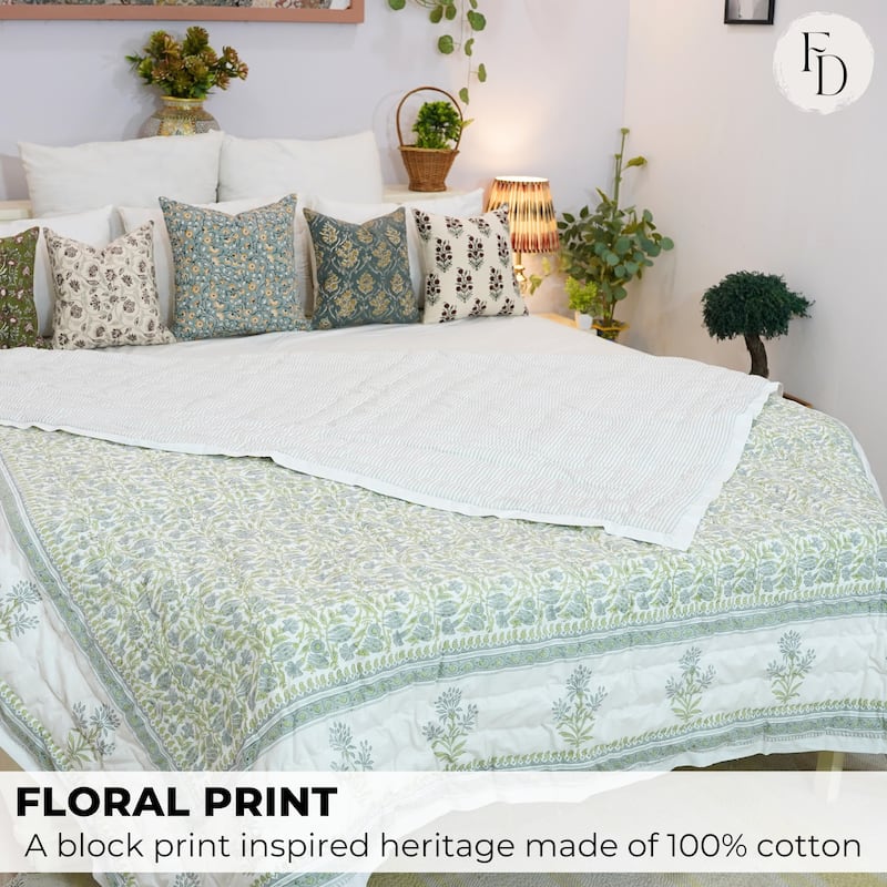 Fabdivine Handmade Ultra Soft Baby Quilt Home Décor Block Print