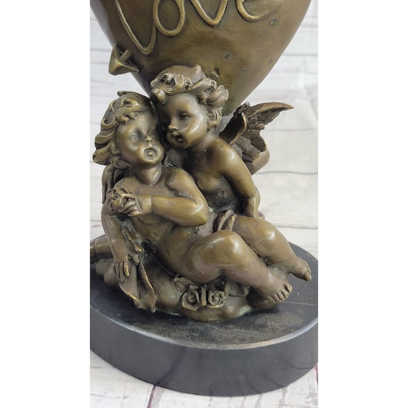 Bronze Candle Holder Cherubim Hearts Love Valentines Romance 9 Inches X 6 Inches