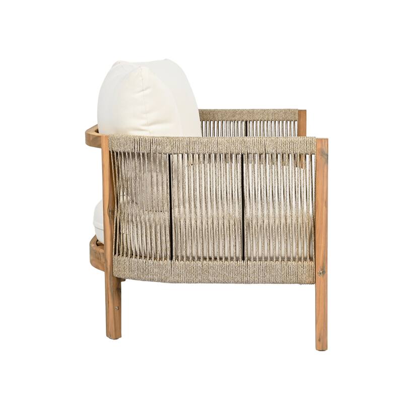 Christopher Knight Home - Rowan 2-Piece Outdoor Acacia Wood Loveseat Set with Woven Rope Accents & Coffee Table